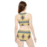 Beige Buckskin Colored Indigenous Design Sporty Bikini Set