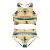 Beige Buckskin Colored Indigenous Design Sporty Bikini Set