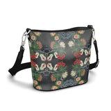 Eastern Woodlands Floral Roses and Fruit Beadwork Print Penzance Large Leather Bucket Tote
