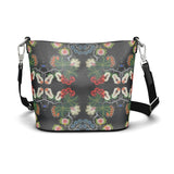 Eastern Woodlands Floral Roses and Fruit Beadwork Print Penzance Large Leather Bucket Tote