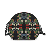 Eastern Woodlands Floral Roses and Fruit Beadwork Print Leather Round Box Bag