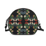 Eastern Woodlands Floral Roses and Fruit Beadwork Print Leather Round Box Bag