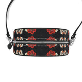 Eastern Woodlands Floral Roses and Fruit Beadwork Print Leather Round Box Bag