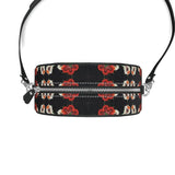 Eastern Woodlands Floral Roses and Fruit Beadwork Print Leather Round Box Bag