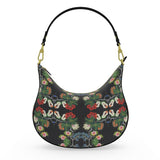 Eastern Woodlands Floral Roses and Fruit Beadwork Print Curve Hobo Bag