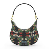 Eastern Woodlands Floral Roses and Fruit Beadwork Print Curve Hobo Bag