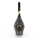 Eastern Woodlands Floral Roses and Fruit Beadwork Print Curve Hobo Bag