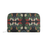 Eastern Woodlands Floral Roses and Fruit Beadwork Print Leather Zip Purse