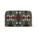 Eastern Woodlands Floral Roses and Fruit Beadwork Print Leather Zip Purse