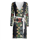 Eastern Woodlands Floral Roses & Fruit Beadwork Print Wrap Dress
