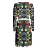 Eastern Woodlands Floral Roses & Fruit Beadwork Print Wrap Dress