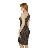 Eastern Woodlands Floral Beadwork Harvest Print Shoulder Dress