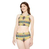 Beige Buckskin Colored Indigenous Design Sporty Bikini Set
