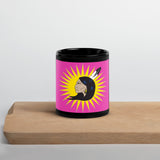 Warrior Women Flag Print Black Glossy Mug