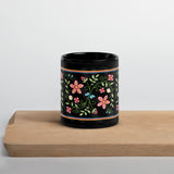 Black Eastern Woodlands Floral Glossy Mug