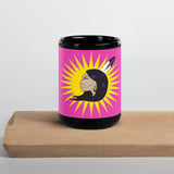 Warrior Women Flag Print Black Glossy Mug