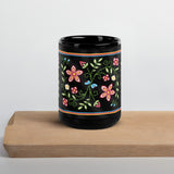 Black Eastern Woodlands Floral Glossy Mug