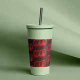 Three Tipis in Red Insulated tumbler with a straw