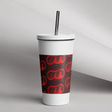 Three Tipis in Red Insulated tumbler with a straw