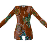 Beadwork Turtle Island - Earth Tones - Luxury Ladies Cardigan With Pockets