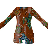 Beadwork Turtle Island - Earth Tones - Luxury Ladies Cardigan With Pockets