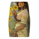 "Gizos ta Gizos" - Original Artwork by A. Foll - Soft Stretch Velour "The Marilyn" Pencil Skirt