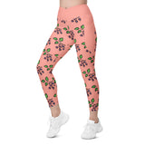 Sata Blueberries - Rose Bud - Crossover Leggings with Pockets