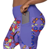Abstract Hummingbird Happiness - Crossover Leggings with Pockets