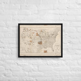 1888 Map of the Indian Reservations within the United States and Territories - Framed Canvas