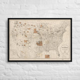 1888 Map of the Indian Reservations within the United States and Territories - Framed Canvas