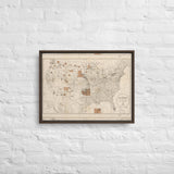 1888 Map of the Indian Reservations within the United States and Territories - Framed Canvas