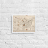 1888 Map of the Indian Reservations within the United States and Territories - Framed Canvas