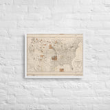 1888 Map of the Indian Reservations within the United States and Territories - Framed Canvas