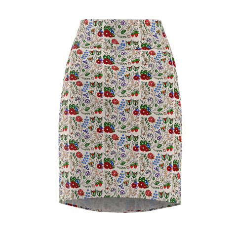 Eastern Woodlands Floral Beige Women's Pencil Skirt