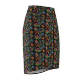 Eastern Woodlands Floral Black - Beadwork Print - Women's Pencil Skirt