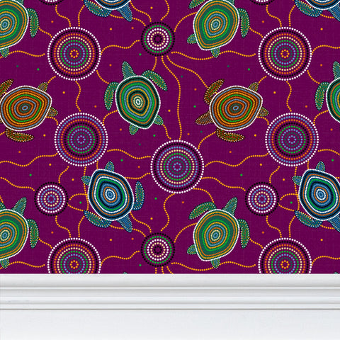 Beadwork Turtle Island - Elderberry Seas - Designer Wallpaper
