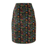 Eastern Woodlands Floral Black - Beadwork Print - Women's Pencil Skirt