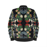 Eastern Woodlands Floral Beadwork Fruit & Roses Print Mens Bomber Jacket