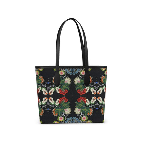 Eastern Woodlands Floral Roses and Fruit Beadwork Print Leather City Shopper