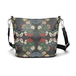 Eastern Woodlands Floral Roses and Fruit Beadwork Print Penzance Large Leather Bucket Tote