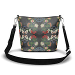 Eastern Woodlands Floral Roses and Fruit Beadwork Print Penzance Large Leather Bucket Tote