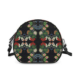 Eastern Woodlands Floral Roses and Fruit Beadwork Print Leather Round Box Bag