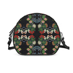 Eastern Woodlands Floral Roses and Fruit Beadwork Print Leather Round Box Bag