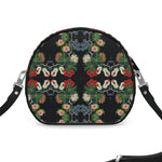 Eastern Woodlands Floral Roses and Fruit Beadwork Print Leather Round Box Bag