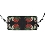 Eastern Woodlands Floral Roses and Fruit Beadwork Print Leather Round Box Bag