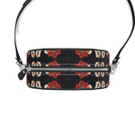 Eastern Woodlands Floral Roses and Fruit Beadwork Print Leather Round Box Bag