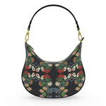 Eastern Woodlands Floral Roses and Fruit Beadwork Print Curve Hobo Bag