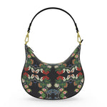 Eastern Woodlands Floral Roses and Fruit Beadwork Print Curve Hobo Bag