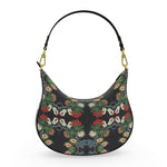 Eastern Woodlands Floral Roses and Fruit Beadwork Print Curve Hobo Bag