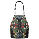 Eastern Woodlands floral Rose & Fruit Beadwork Print Premium Leather Bucket Bag